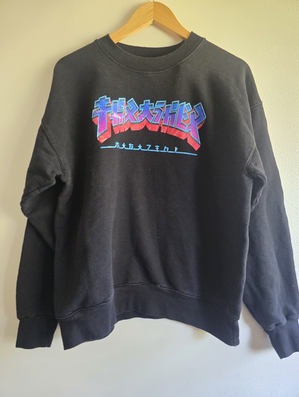 Thrasher, Godzilla Burst Crewneck Sweatshirt,Black, Size Med